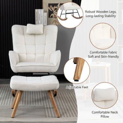 Modern Rocking Chair with Ottoman – Upholstered Lounge Chair for Living Room & Bedroom
