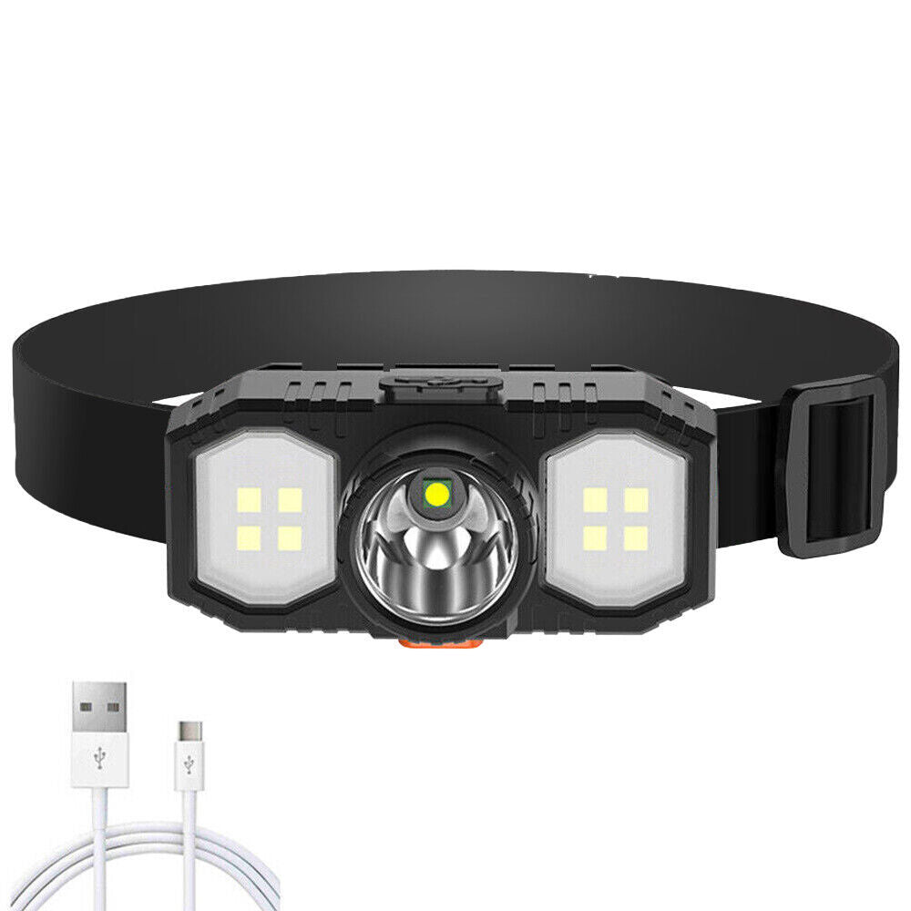 LED Head Torch - USB Rechargeable Waterproof Headlamp for Camping, Hiking & Work (UK Stock)