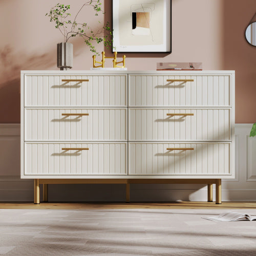 Modern White Sideboard Cabinet – 6 Drawer Storage Chest for Living Room