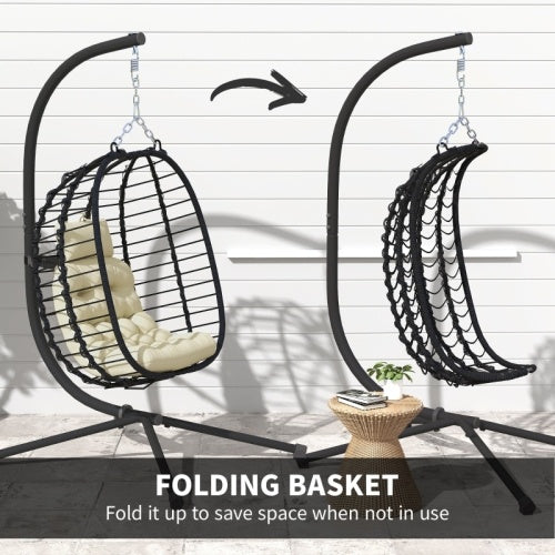 Hanging Egg Chair with Cushion and Stand – Rattan Outdoor Swing Chair