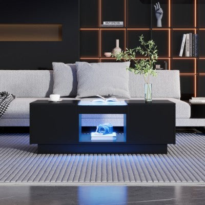 Modern LED Coffee Table with Storage & Drawers for Living Room
