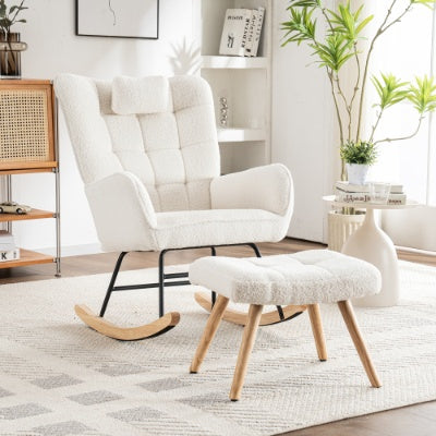 Modern Rocking Chair with Ottoman – Upholstered Lounge Chair for Living Room & Bedroom