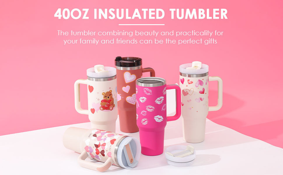 40oz Insulated Tumbler with Straw - Stainless Steel Spill-Proof Travel Mug with Handle and Lid