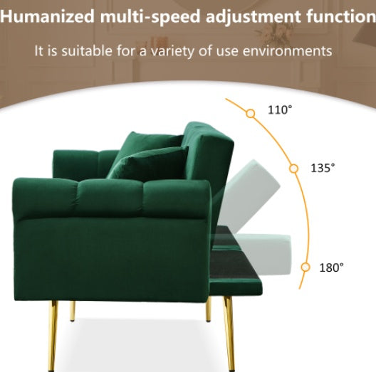 Modern 2 Seater Sofa Bed – Velvet Upholstery with Adjustable Backrest and Gold Legs