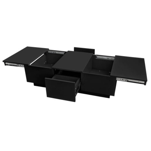 Black High Gloss Coffee Table – Living Room Table with Double Storage Drawers