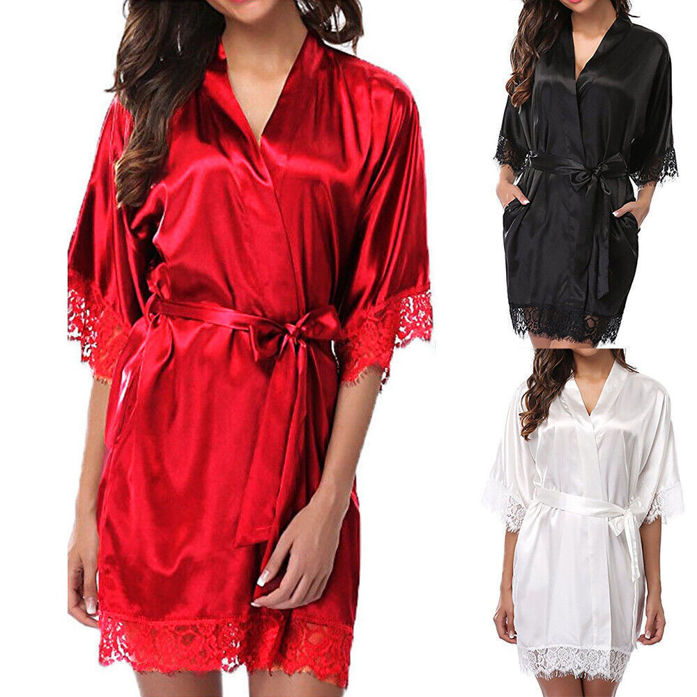 Elegant Satin Kimono Robe - Lightweight Sleepwear for Women, Bride or bridesmaid (UK Stock)