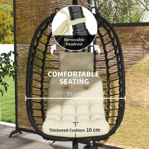 Hanging Egg Chair with Cushion and Stand – Rattan Outdoor Swing Chair