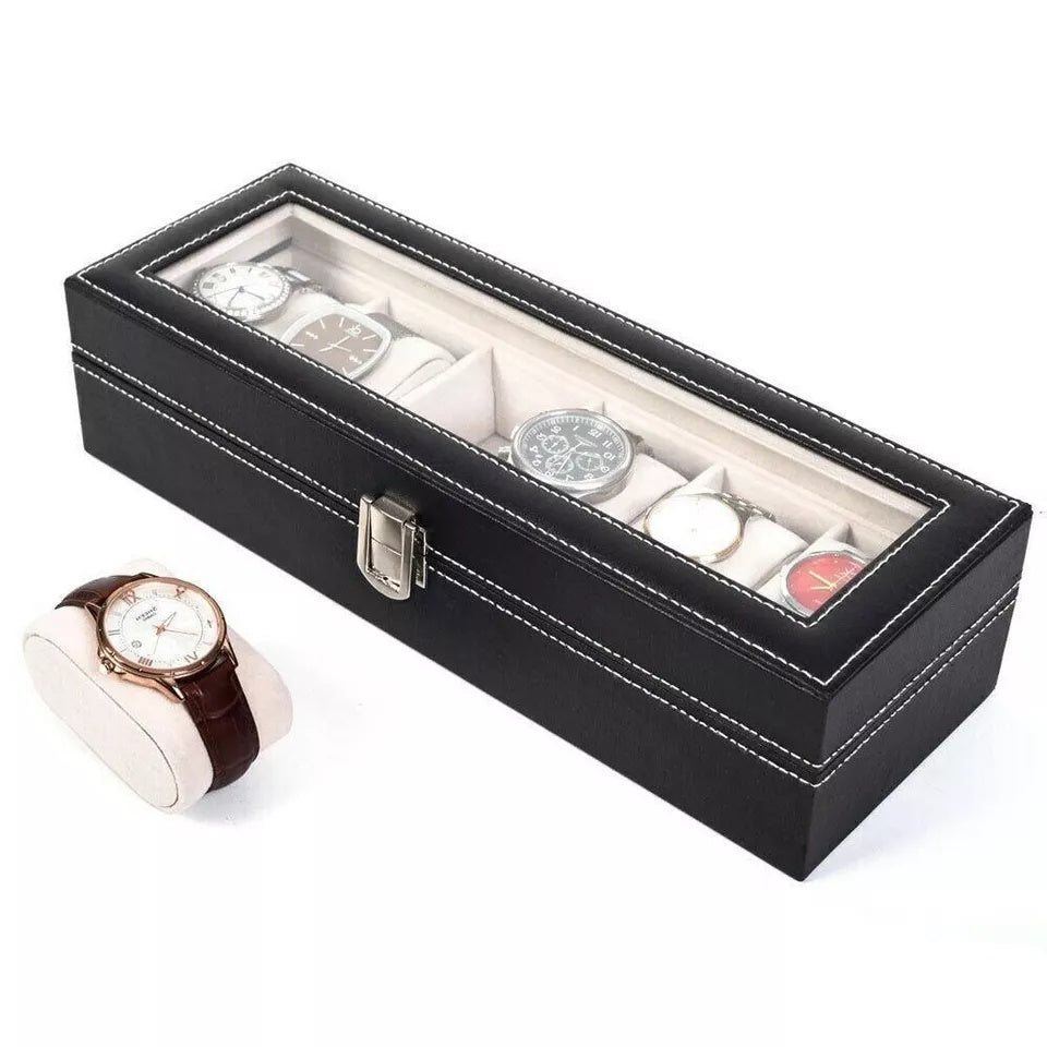 Elegant Leather Watch Box with Lockable Lid Organizer
