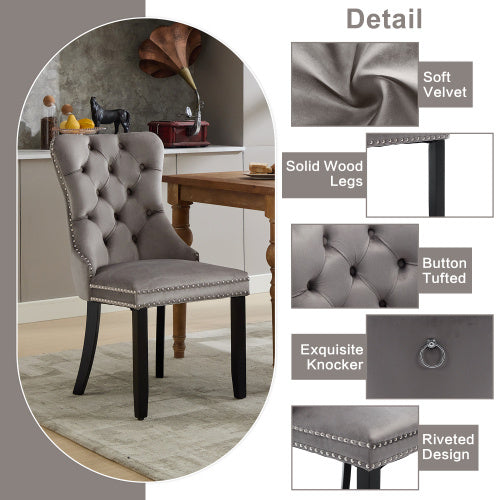 Set of 2 Modern Upholstered Velvet Dining Chairs with Wood Legs – Elegant Tufted Design
