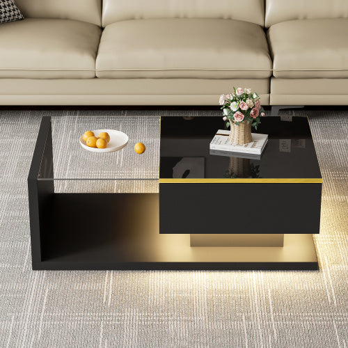 Modern White Coffee Table – High Gloss Design with Glass Top and LED Effect