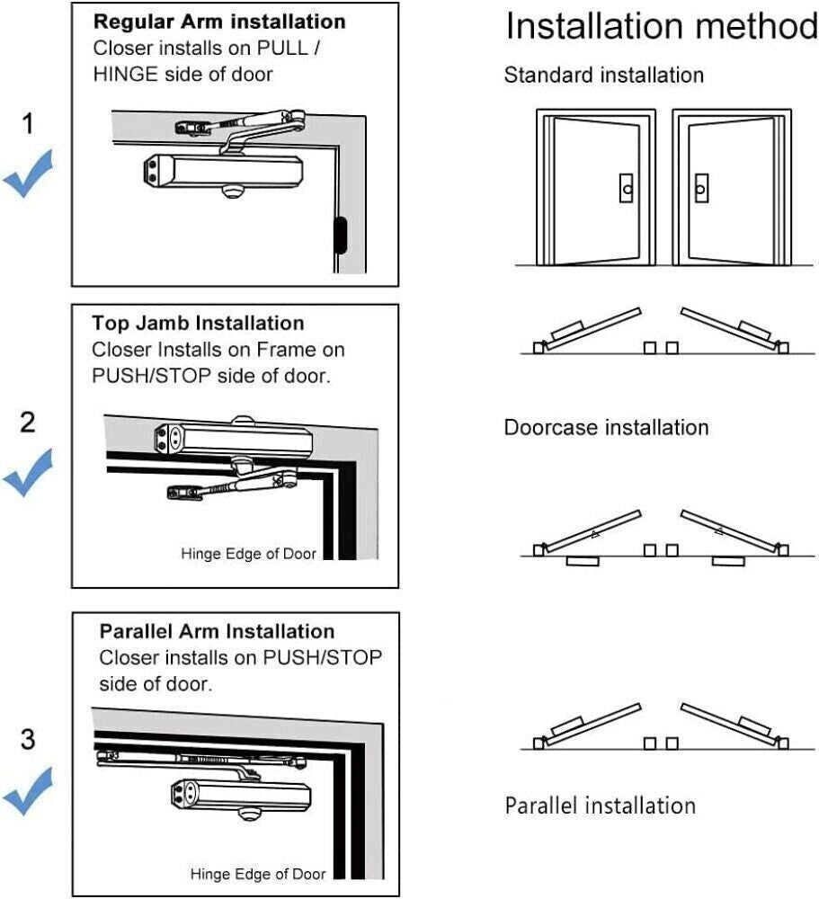 Heavy Duty Overhead Door Closer - Fire Rated Adjustable Closer for 25-45Kg Doors, Soft Closing