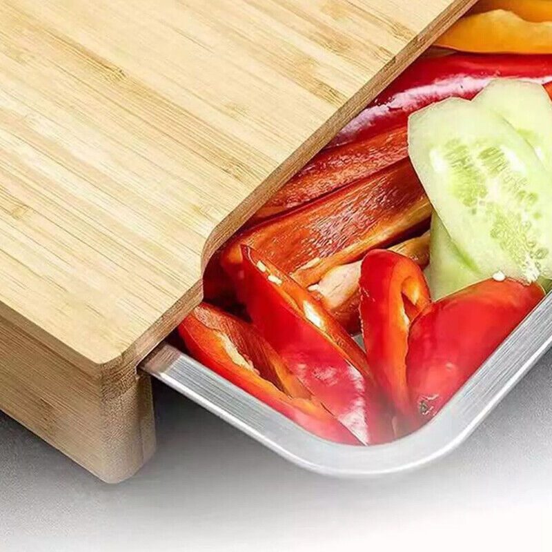 Bamboo Wooden Chopping Board with Sliding Stainless Steel Tray