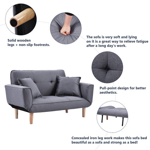 Modern Small Grey Fabric Sofa Bed – 2 Seater Recliner Couch for Living Room