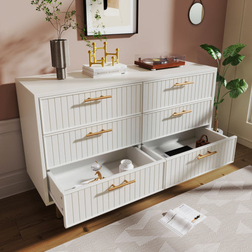 Modern White Sideboard Cabinet – 6 Drawer Storage Chest for Living Room