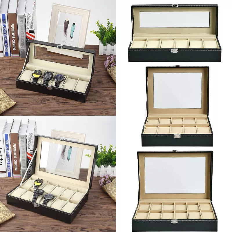 Elegant Leather Watch Box with Lockable Lid Organizer