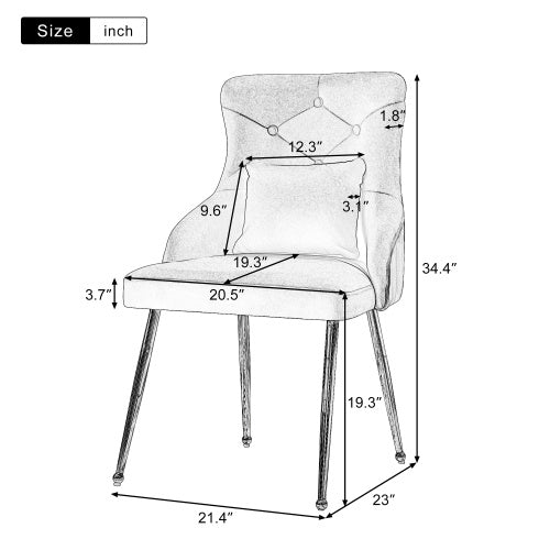 Modern Grey Upholstered Dining Chair – Button Pattern Seat with Metal Legs