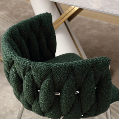 Modern Emerald Velvet Dining Chairs with Silver Legs – Set of 2