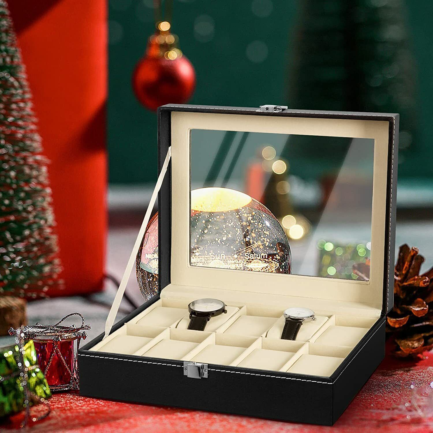 Elegant Leather Watch Box with Lockable Lid Organizer