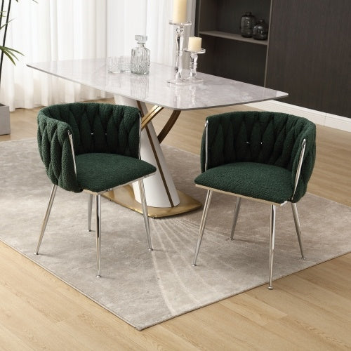 Modern Emerald Velvet Dining Chairs with Silver Legs – Set of 2