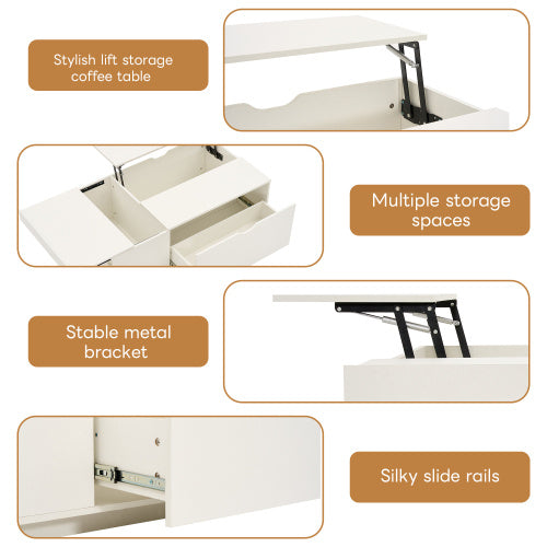 Modern White Lift Up Coffee Table – Storage Drawer Table for Living Room