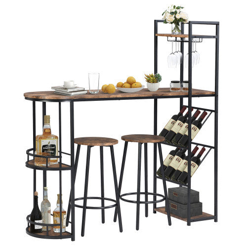 Industrial Bar Table Set with 2 Chairs – Rustic Brown Counter Height Dining Table