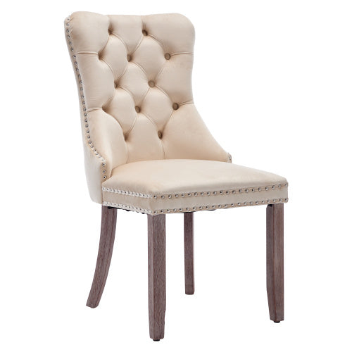 Set of 2 Modern Upholstered Velvet Dining Chairs with Wood Legs – Elegant Tufted Design