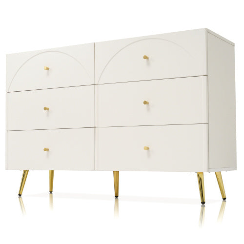 Modern Cream White Sideboard Cabinet – 6 Drawer Chest for Living Room Storage