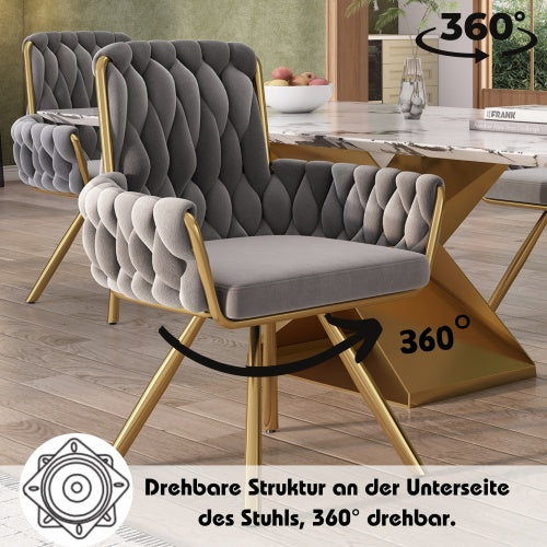 Modern Grey Velvet Armchair – Luxury Swivel Dining Chair with Gold Metal Legs