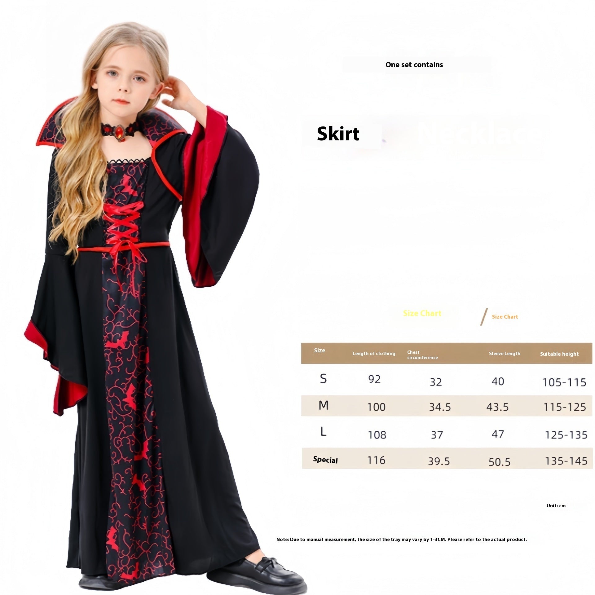 Kids Vampire Witch Halloween Costume – Black & Red Horror Dress for Girls