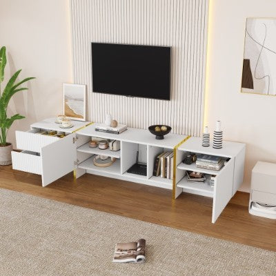 Modern TV Stand for 85 Inch TV – White and Gold Entertainment Center with Storage