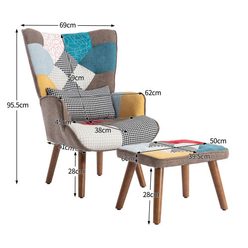 Multicolour Lounge Chair with Footrest – Modern Living Room Armchair & Cushion Set
