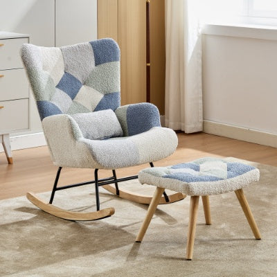 Modern Rocking Chair for Adults – High Back Lounge Recliner with Wooden Legs