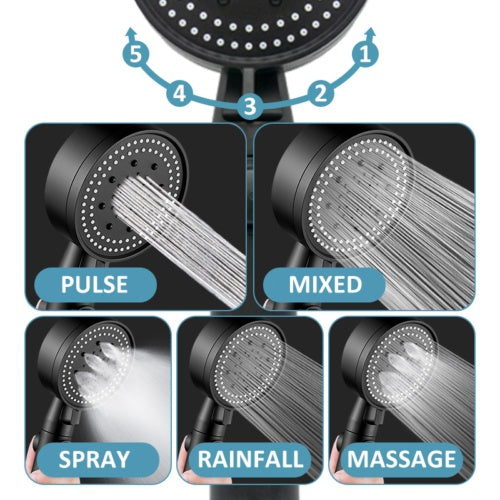 High Pressure Shower Head – 5 Modes Water Saving Handheld Spray with Hose
