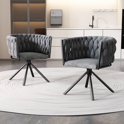 Modern Grey Velvet Swivel Dining Chair with Metal Legs – Luxury Accent Seat