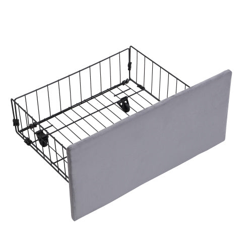 Upholstered King Size Bed with Storage Drawers & Padded Headboard – Grey Velvet Frame