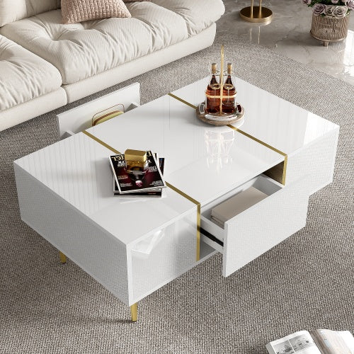 White High Gloss Coffee Table with 2 Drawers – Modern Living Room Center Table