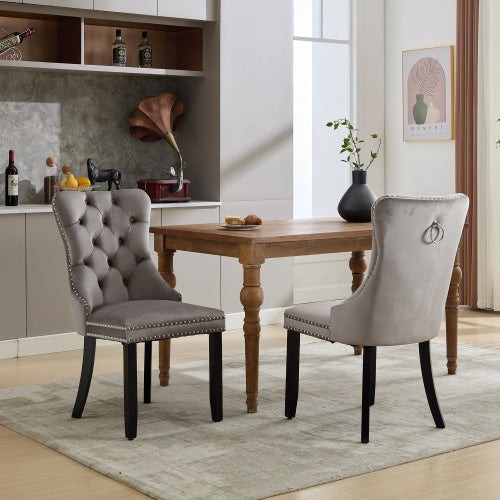 Set of 2 Modern Upholstered Velvet Dining Chairs with Wood Legs – Elegant Tufted Design