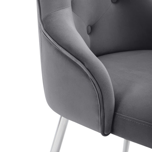 Modern Grey Upholstered Dining Chair – Button Pattern Seat with Metal Legs