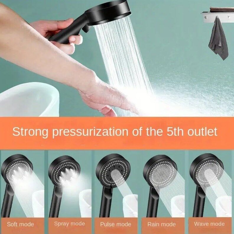 High Pressure Shower Head – 5 Modes Water Saving Handheld Spray with Hose