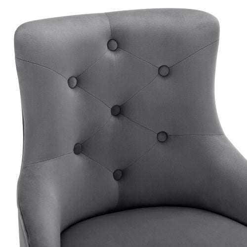 Modern Grey Upholstered Dining Chair – Button Pattern Seat with Metal Legs