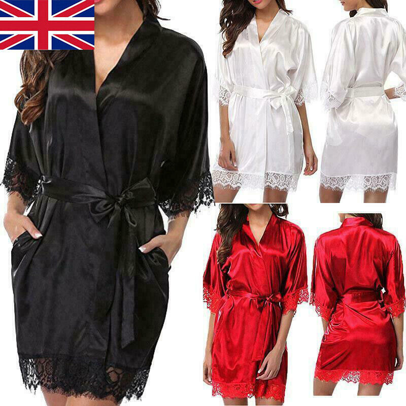 Elegant Satin Kimono Robe - Lightweight Sleepwear for Women, Bride or Bridesmaid (UK Stock)