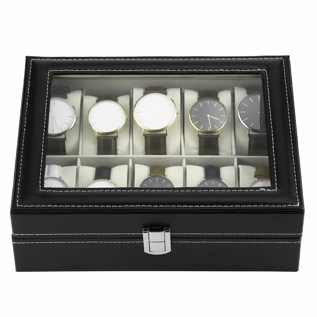 Elegant Leather Watch Box with Lockable Lid Organizer