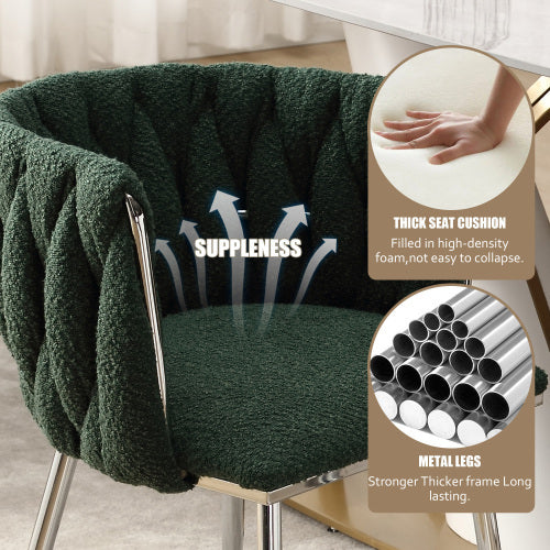 Modern Emerald Velvet Dining Chairs with Silver Legs – Set of 2