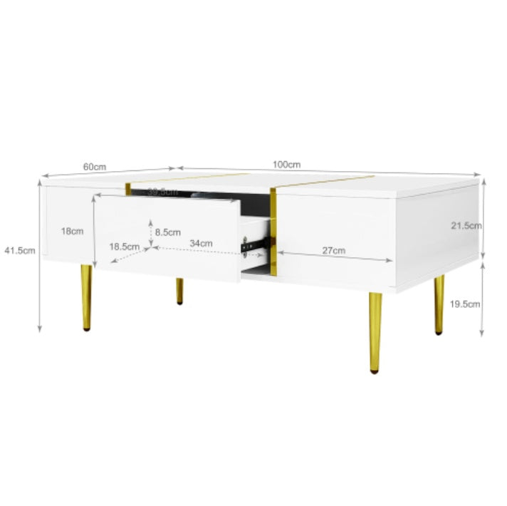 White High Gloss Coffee Table with 2 Drawers – Modern Living Room Center Table