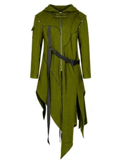 Men’s Gothic Halloween Jacket – Long Black Cosplay Coat with Horror Design