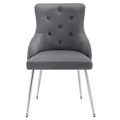 Modern Grey Upholstered Dining Chair – Button Pattern Seat with Metal Legs