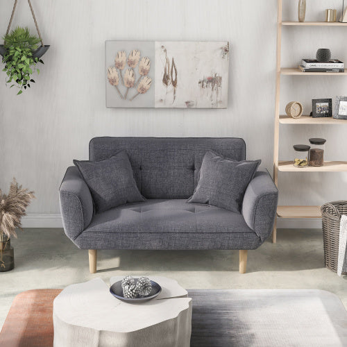 Modern Small Grey Fabric Sofa Bed – 2 Seater Recliner Couch for Living Room