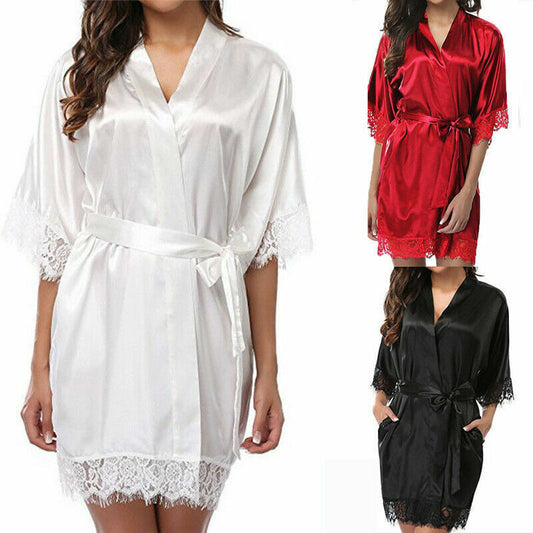 Elegant Satin Kimono Robe - Lightweight Sleepwear for Women, Bride or bridesmaid (UK Stock)