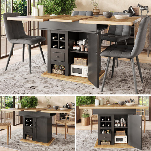 Extendable Telescopic Dining Table – Modern Foldable Kitchen Table with Wine Rack & Drawers