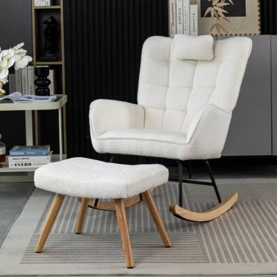 Modern Rocking Chair with Ottoman – Upholstered Lounge Chair for Living Room & Bedroom